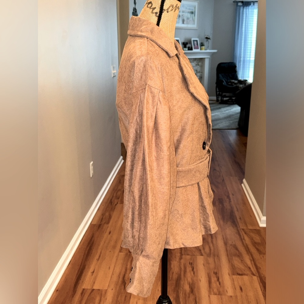 12th Tribe Russet Brown Balloon sleeve belted Western Earth tone blazer jacket M - Picture 3 of 9